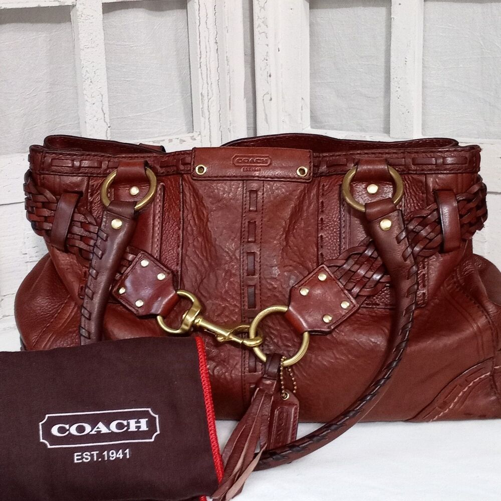 Vintage Y2K Coach Hamptons Mahogany Leather Belted Satchel Dust Bag Conditioned